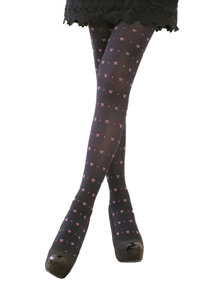 Fashion Opaque Tights, Bow Pattern, 60D