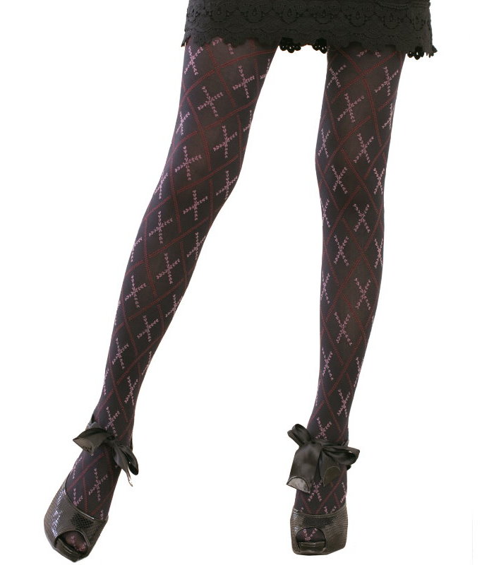 Fashion Jacquard Tights, Colorful Crisscross Pattern, 60D