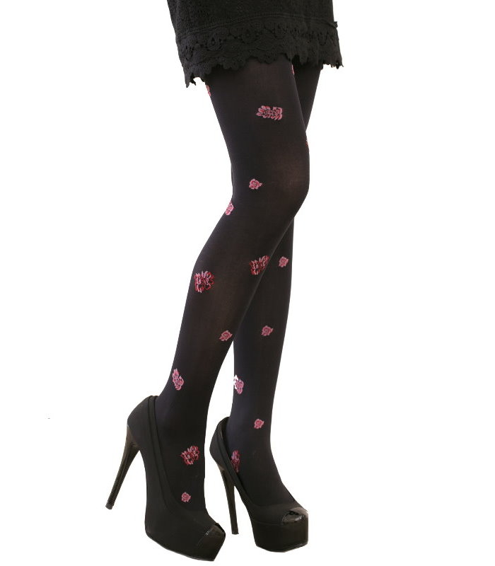 Fashion Jacquard Tights, Baby Rose Pattern