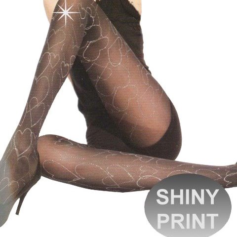 Fashion Opaque Tights, Bling Heart Print, 50D