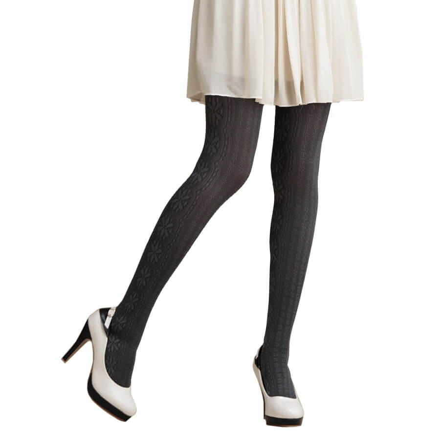 Fashion Opaque Tights with Flower Pattern, 60D
