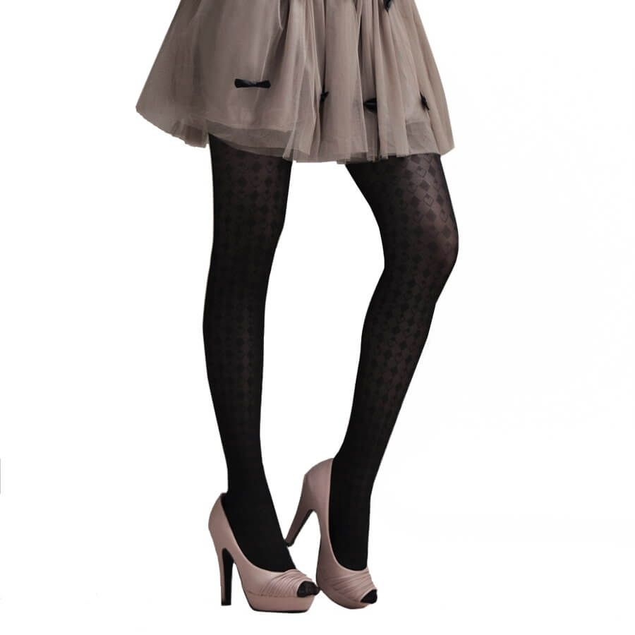 Fashion Jacquard Pantyhose-Rhombus & Heart Pattern