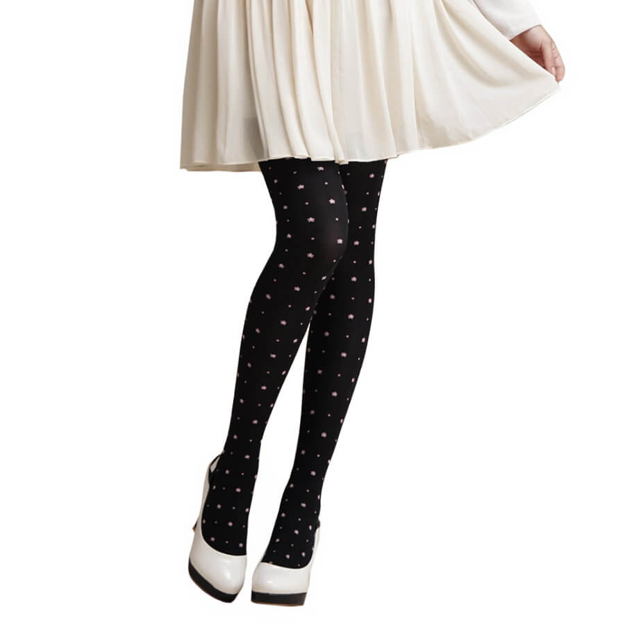 Fashion Jacquard Tights-Hue Small flowers & Dots Pattern, 60D