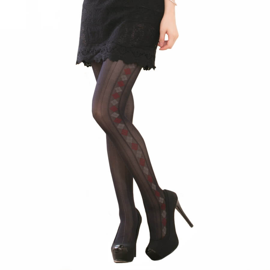 Pattened Support Pantyhose- Dual Colored  Check