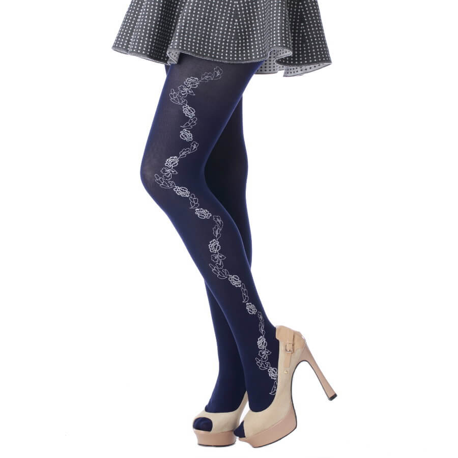 Tights with Camellia Print 80D