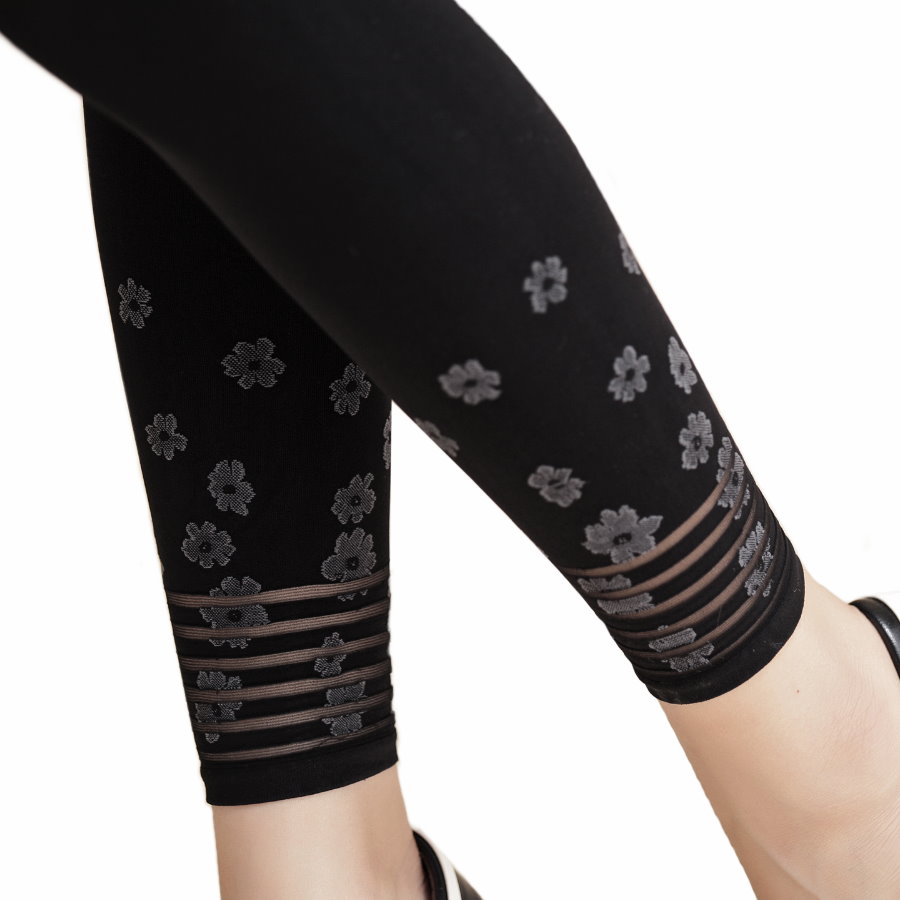 Fashionable Opaque Legging with Ankle Stripe & Flower Pattern, 60D