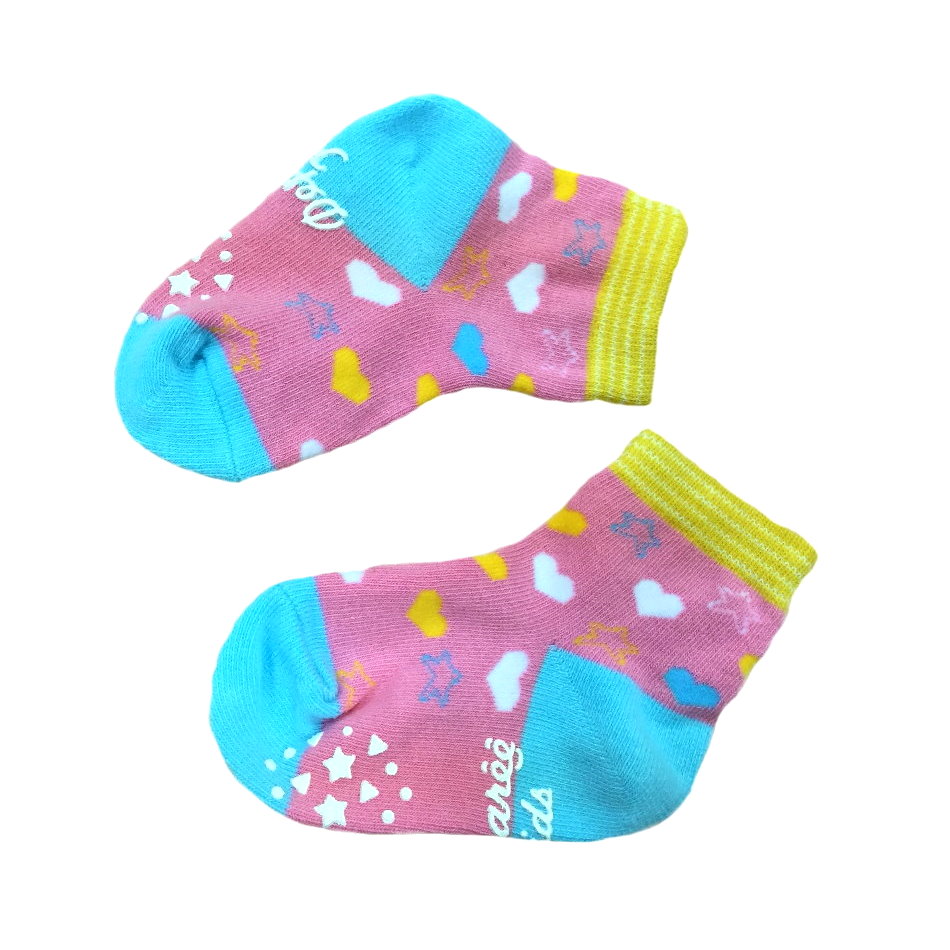 Kids Right Angle Ankle Socks (Anti-Slip, Heart Pattern)