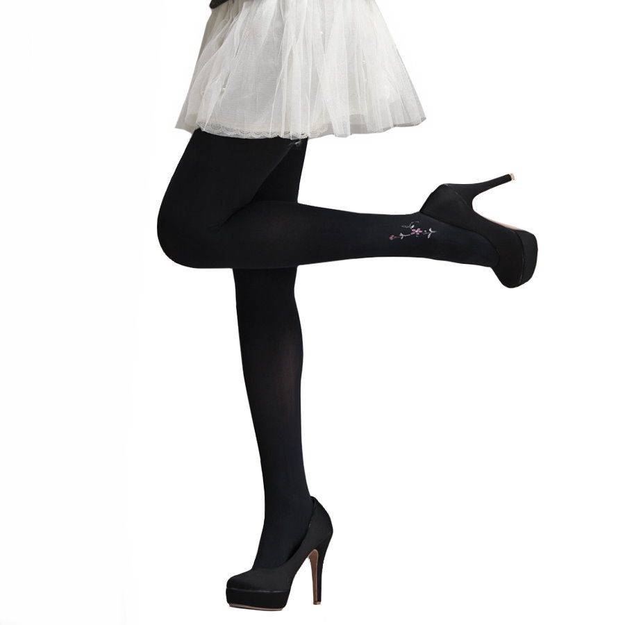 Warm & Full Support Opaque Tights with Floral Print, 120D