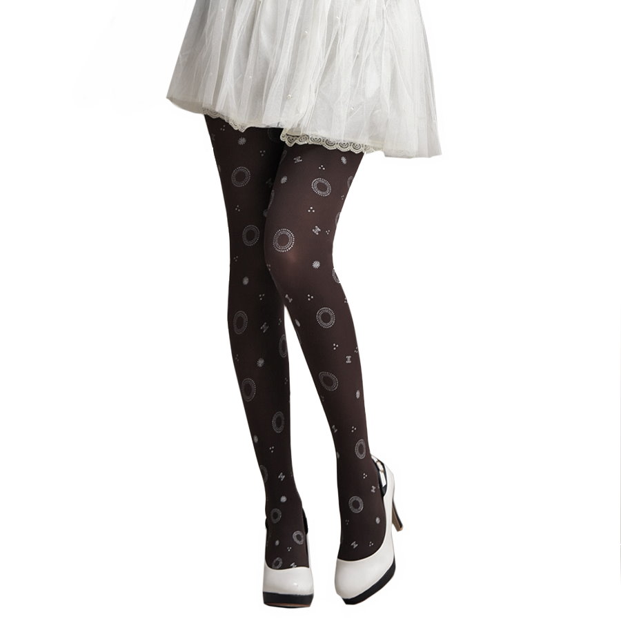 Warm & Full Support Opaque Tights with Circle & Dot Print, 120D