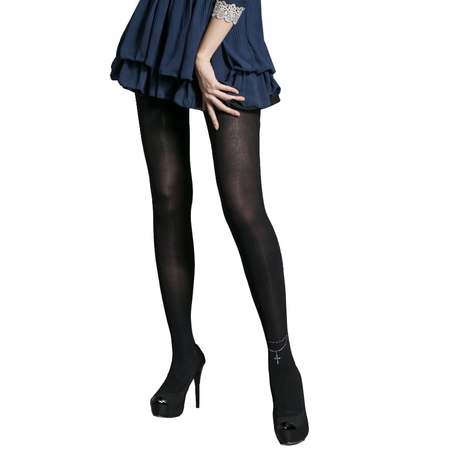 Fashion Opaque Tights with Crucifix Chain Print, 120D