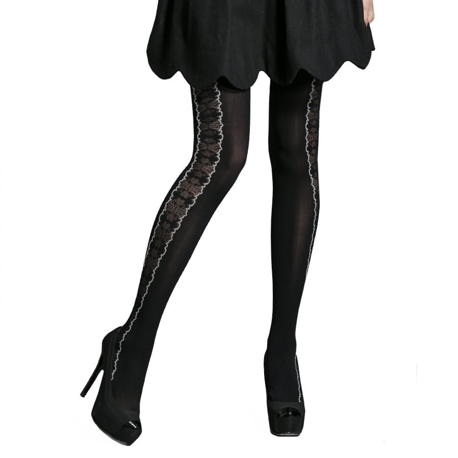 Fashion Jacquard Tights, Sides with Heart Pattern Engraving, 60D