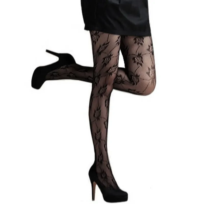 Modische Jacquard-Strumpfhose mit Blumenmuster C
